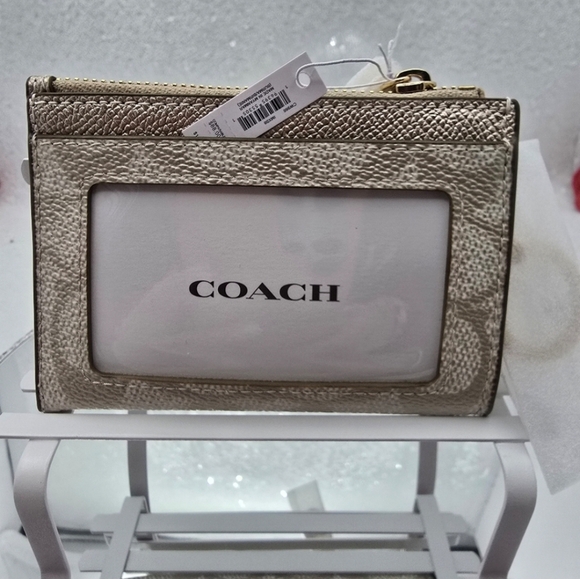 Coach Mini Skinny ID Card Case Golden  Pearlized Metallic Crossgrain Leather - Picture 3 of 8